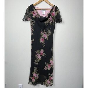 Jessica Howard Vintage‎ Y2K Floral Dress Sz 12 Cowl Neck Midi Fairygoth